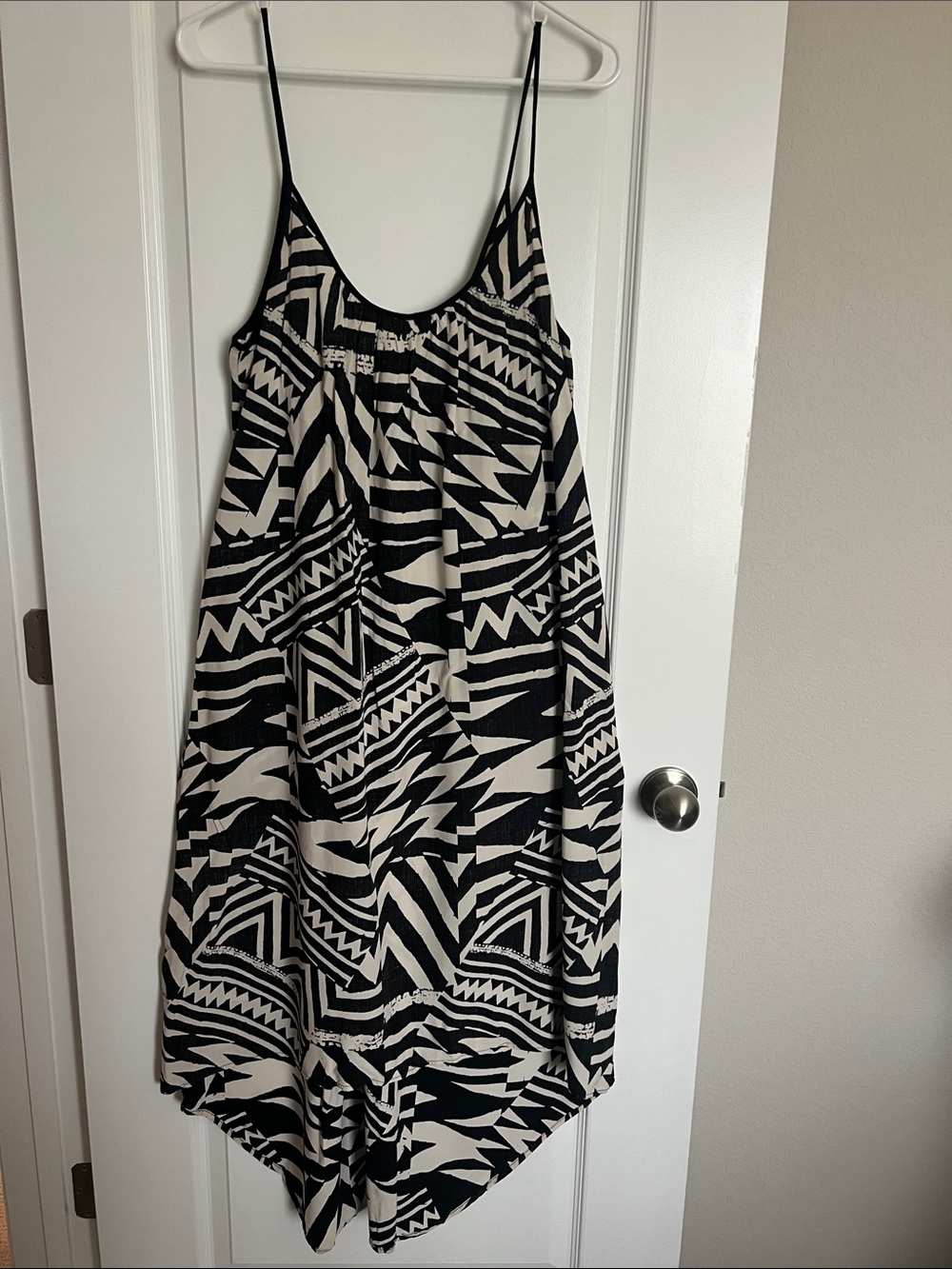 Black & White Asymmetrical Spaghetti-Strap Dress